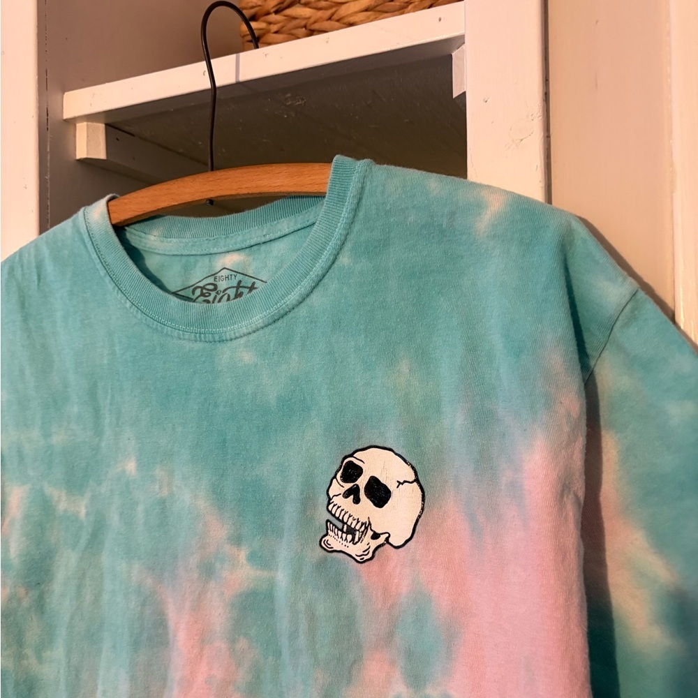 Eighty Eight Teal and Pink Tie-Dye Tee with Skull - Picture 2 of 4